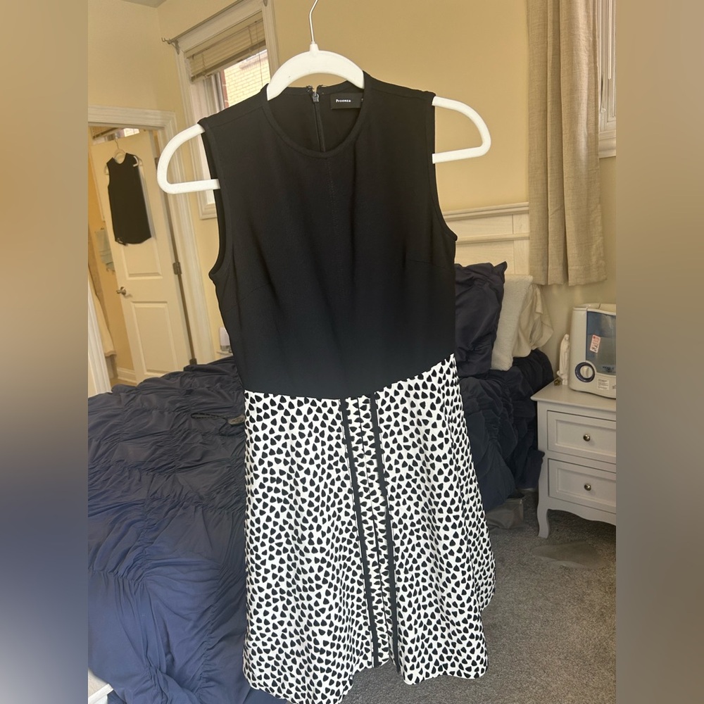Proenza Schouler black white geometric a line knee length dress size 4